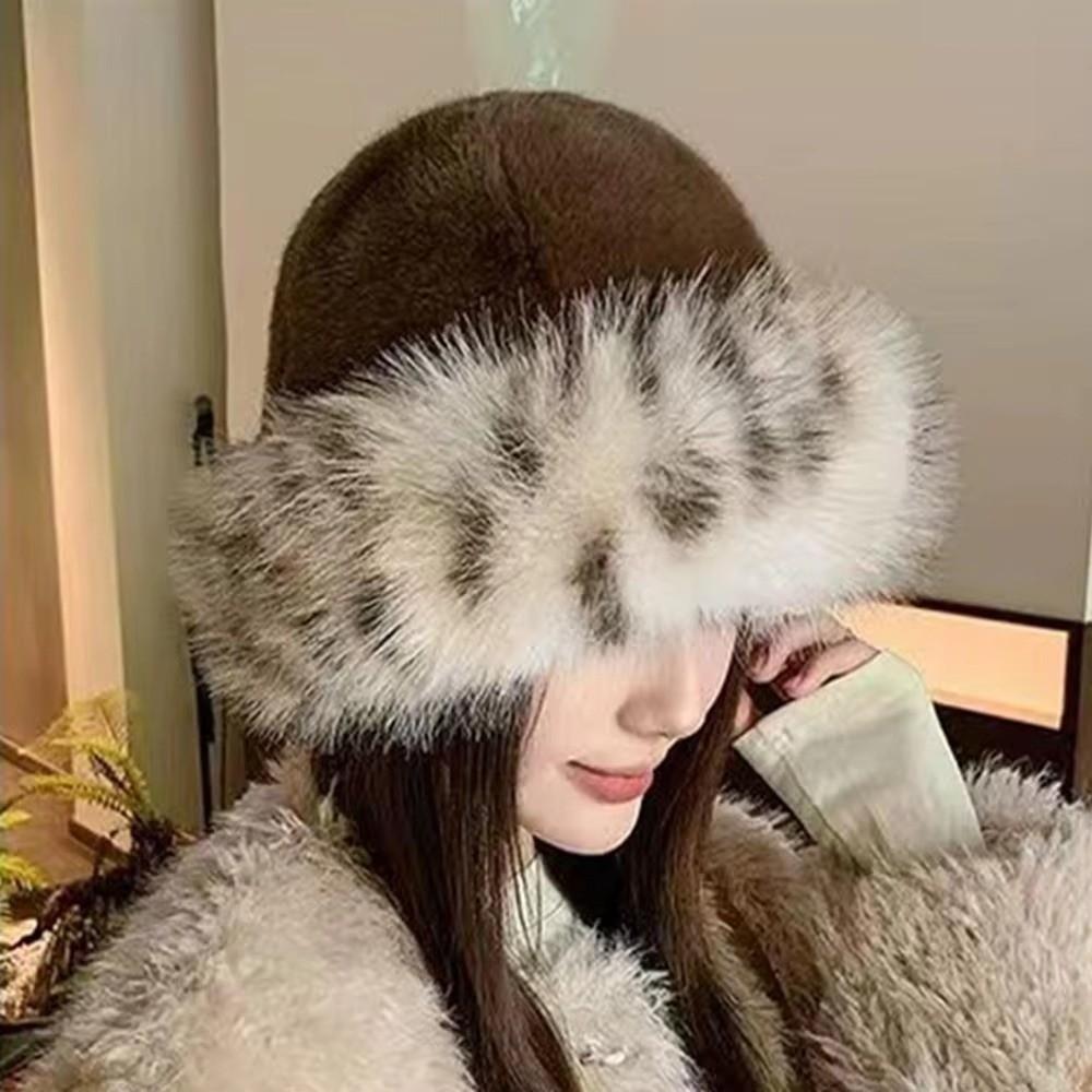 Windproof Plush Fisherman Hat Keep Warm Ear Protection Cap Fashion Faux Fur Bucket Hat  Winter