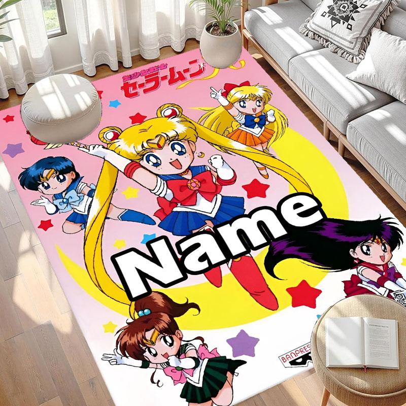 Covor Personalizat cu Nume și Imprimeu Sailor Moon, Covor Versatil pentru Decor Acasă, pentru Cameră de Joacă, Apartament, Balcon, Hol de Intrare, Hol Cadou