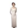 Royal sister, unique and beautiful lace, one-word shoulder slim fit, hip-wrapped long dress, high-end niche non-collision dress, winter