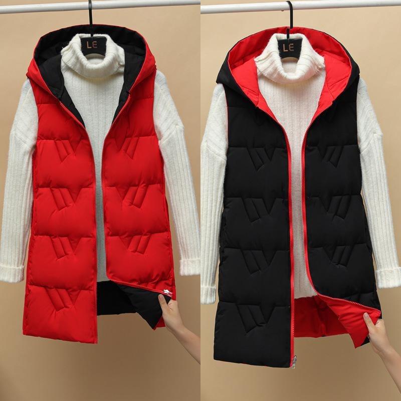 Women's Reversible Padded Mid-Length Vest - Korean Style Winter Outerwear