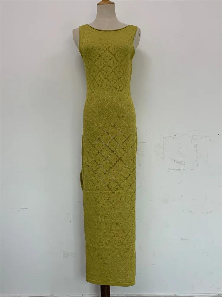 

Сексуальное платье макси без рукавов, женское модное пляжное праздничное сетчатое платье с высоким разрезом, лоскутное трикотажное осеннее платье L