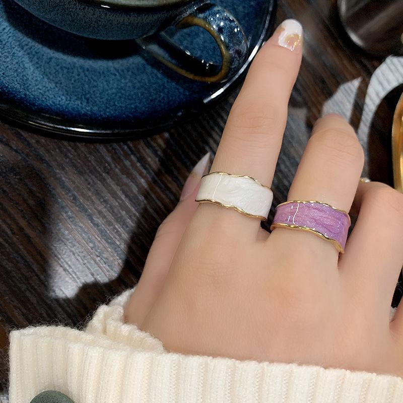 Minimalism Purple White Circle Ring Jewelry Simple Round Geometry Ring For Women