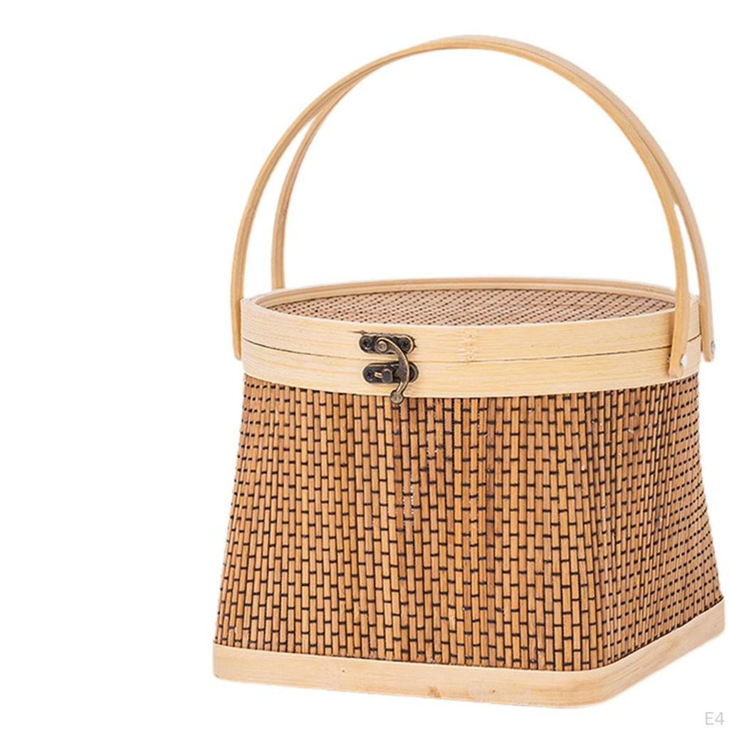 Koszyk bambusowy pleciony organizer na owoce, chleb, żywność, przekąski, przenośny na owoce