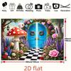 2D Whimsical Wonderland Background, Magical Blue Door & Flower Garden Backdrop