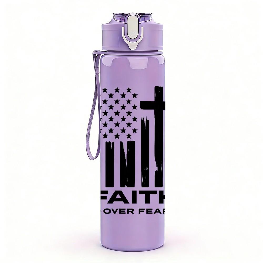 1PC Faith Cross Flag Print 750ml Color Plastic Sports Water Bottle Leakproof Flip Straw Lid Suitable for Sports Office Home Use