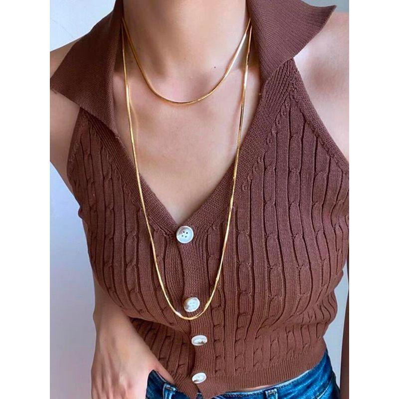 Classic Simple Ins Accessible Luxury Plain Gold Plated 18K Valuable Prescription Snake Bone Long Necklace Women's Sweater Chain Summer Does Not Fade