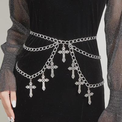 European and American Alloy Cross Pendant Multi-layer Body Chain with Wave Side Swing Waist Ornament