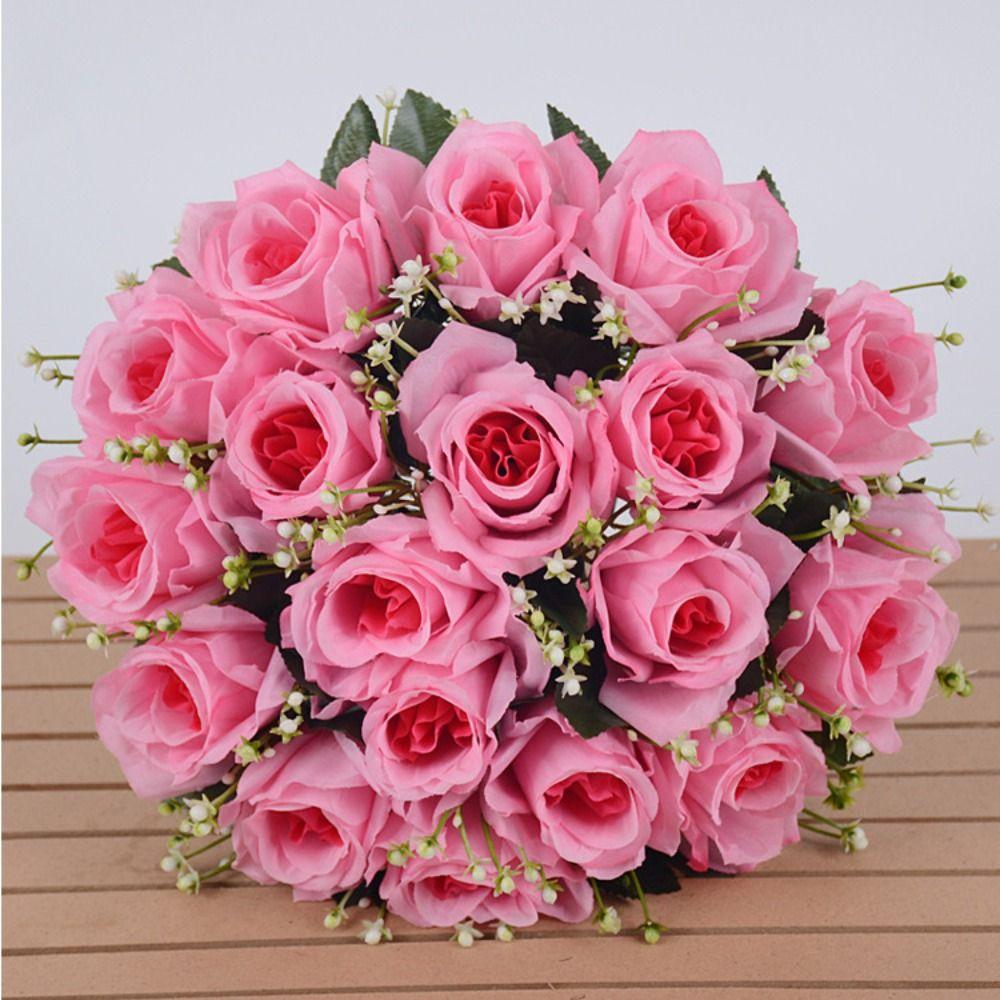 18 Testa Fiore Felice Reale Erba Cristallo Rosa Simulato Naturale Bouquet Decorativo per la Casa