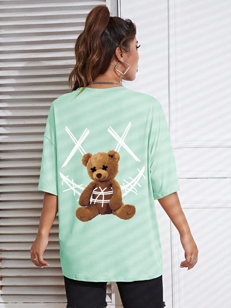 Ein Stoffbär mit einem Verbanddruck T-Shirts Damen Lässig Weiche Oberteile Mode Cooles T-Shirt Kleidung Straße Sommer Kurze Ärmel