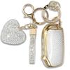 Key Fob Cover with Heart Keychain, Car Key Shell Compatible with Kia - Soul - Forte - Telluride K5 - Seltos NIRO Sportage Sorento Protector (Silver)