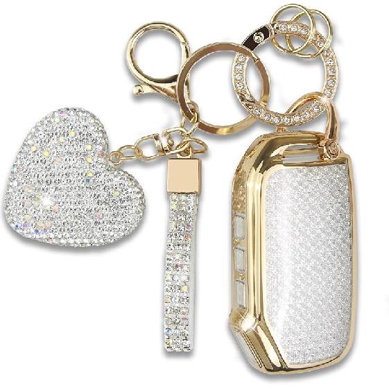 Key Fob Cover with Heart Keychain, Car Key Shell Compatible with Kia - Soul - Forte - Telluride K5 - Seltos NIRO Sportage Sorento Protector (Silver)