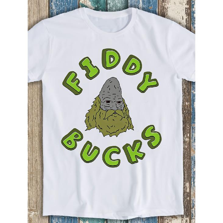 Create a Short-Sleeve T-Shirt Design Featuring Fiddy Bucks from The Big Lez Show, Showcasing a Humorous Bigfoot And Sassy Sasquatch Theme for Men S S белый