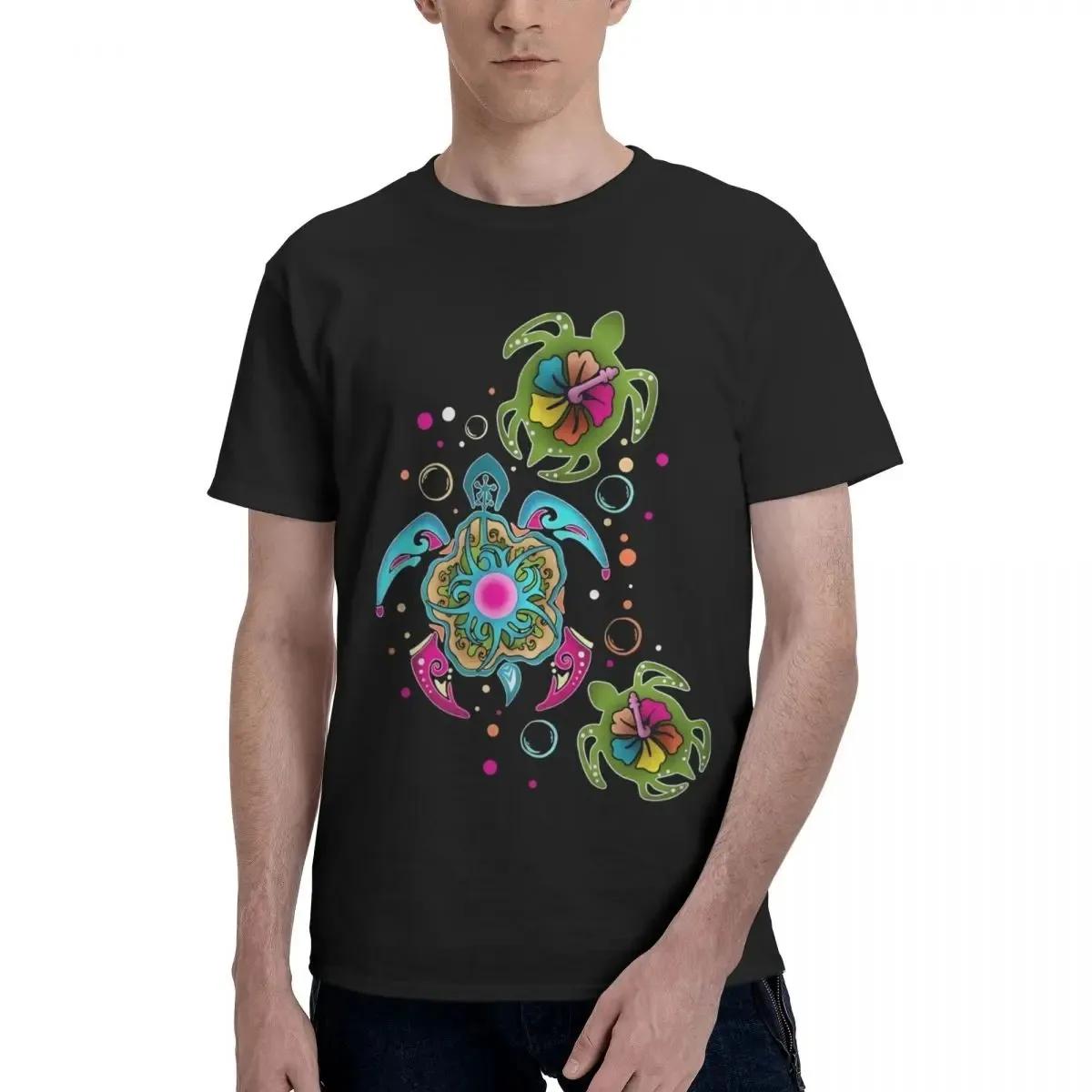 Colorful Floral Turtle Graphic Men s T-Shirt Breathable Crew Neck Short Sleeve Tee Trip S чёрный