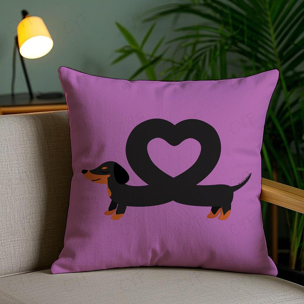 Sausage Dog Dachshund Cute Pillow Case Anti-Dustmite Pillowcase Invisible Zipper Silky Short Plush Sofa Cushion Cover