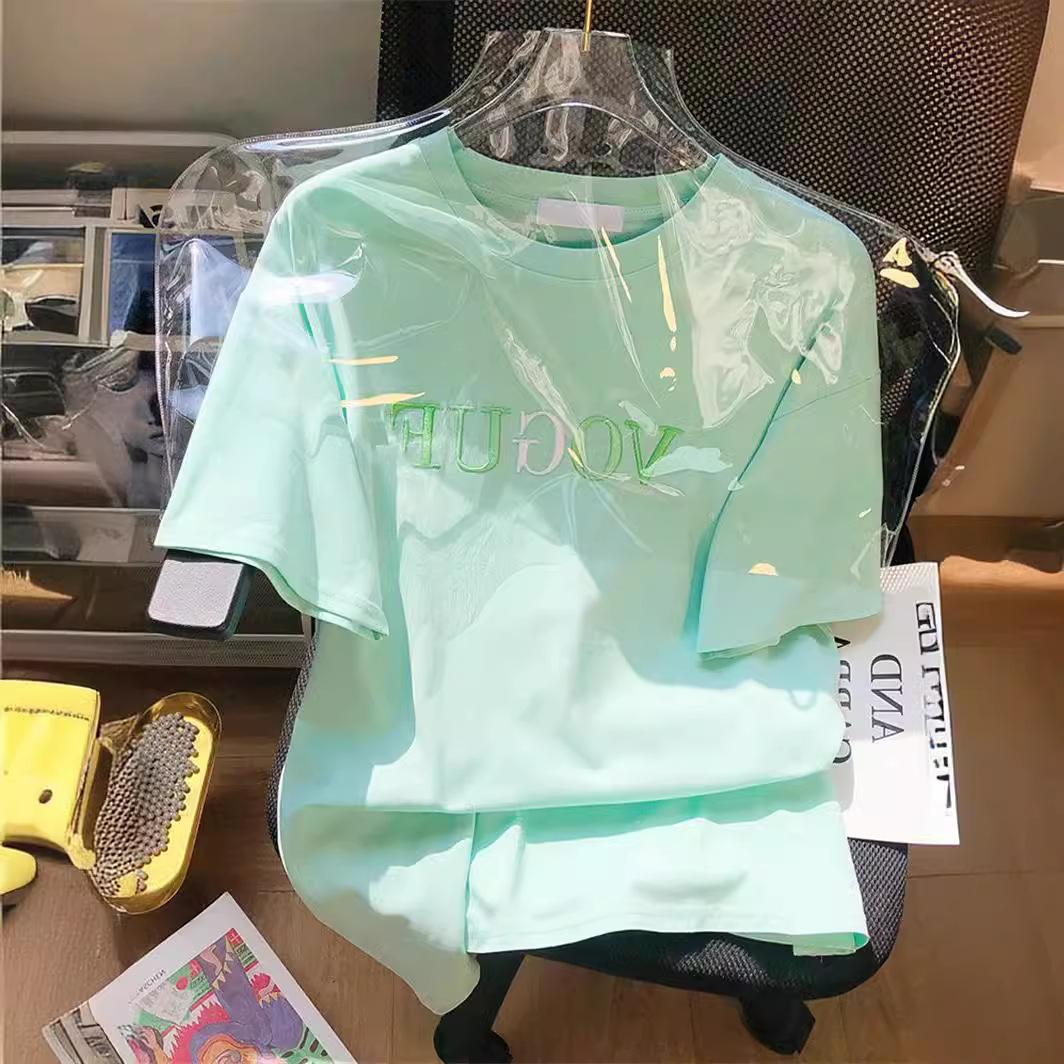 

Футболка ярких цветов с вышивкой букв и круглым вырезом, с короткими рукавами, женские летние свободные топы для пар XXL светло-зеленый