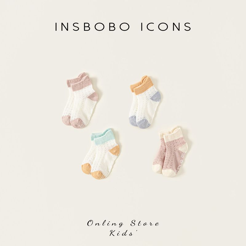 Insbobo Baby Socks Baby Non-Slip Socks Summer Breathable Socks Newborn Room Socks Four Pairs Mesh XL (Suitable for Feet 16-18cm Long) Four pairs
