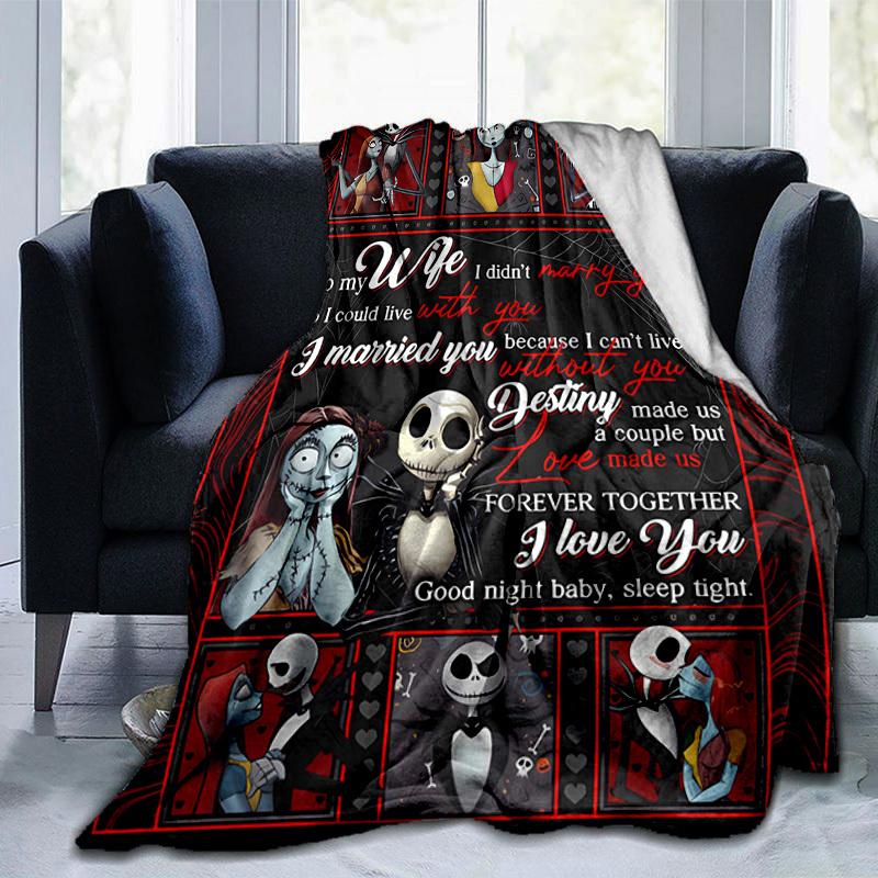 1pc, Cozy Nightmare Before Christmas Home Decor Blanket: Perfect Gift for Your Wife, Ideal Flannel Throw for Bedroom, Living Room, Travel, Camping, Ca
