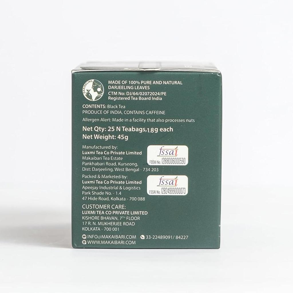 Makaibari Green Valley Apoorva Finest Darjeeling Geröstete Schwarze Teebeutel Einzelplantage 25 Teebeutel Premium Aromatischer Aufguss