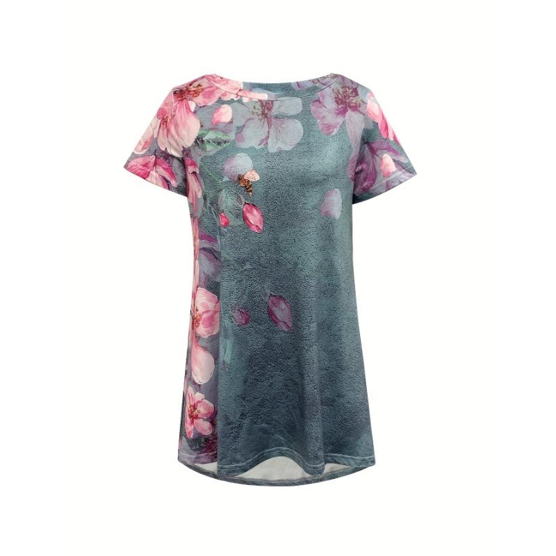 Nueva moda primavera y verano camiseta casual de manga corta con estampado floral [direccional]