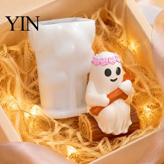 Reusable Silicone Molds Halloween Ghost Figurine Mold, Holding Skull Gnome Ornament Casting Crafting DIY Easy Release Candle Making Mold