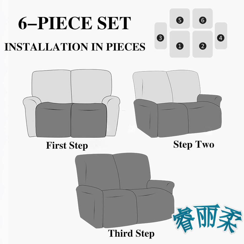 Waterproof Loveseat Sofa Recliner Cover 2-Seater with Side Pockets Stretch PU Leather Recliner Sofa Cover Living Room