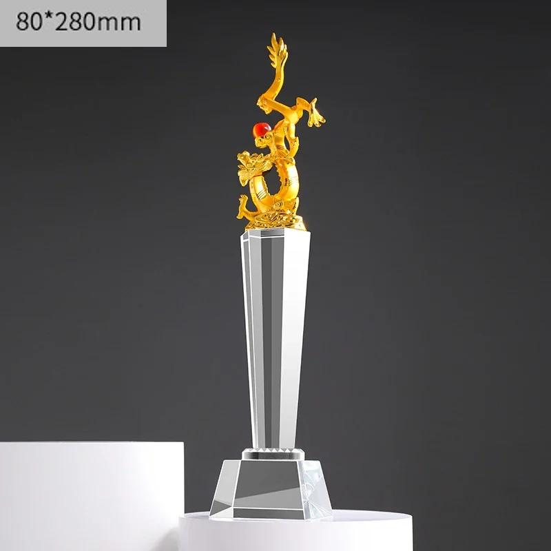 

Customized Dragon Shaped Crystal Trophy Annual Meeting Awards Excellent Employee Souvenirs Home Decor Crafts Lettering Medal 1Pc