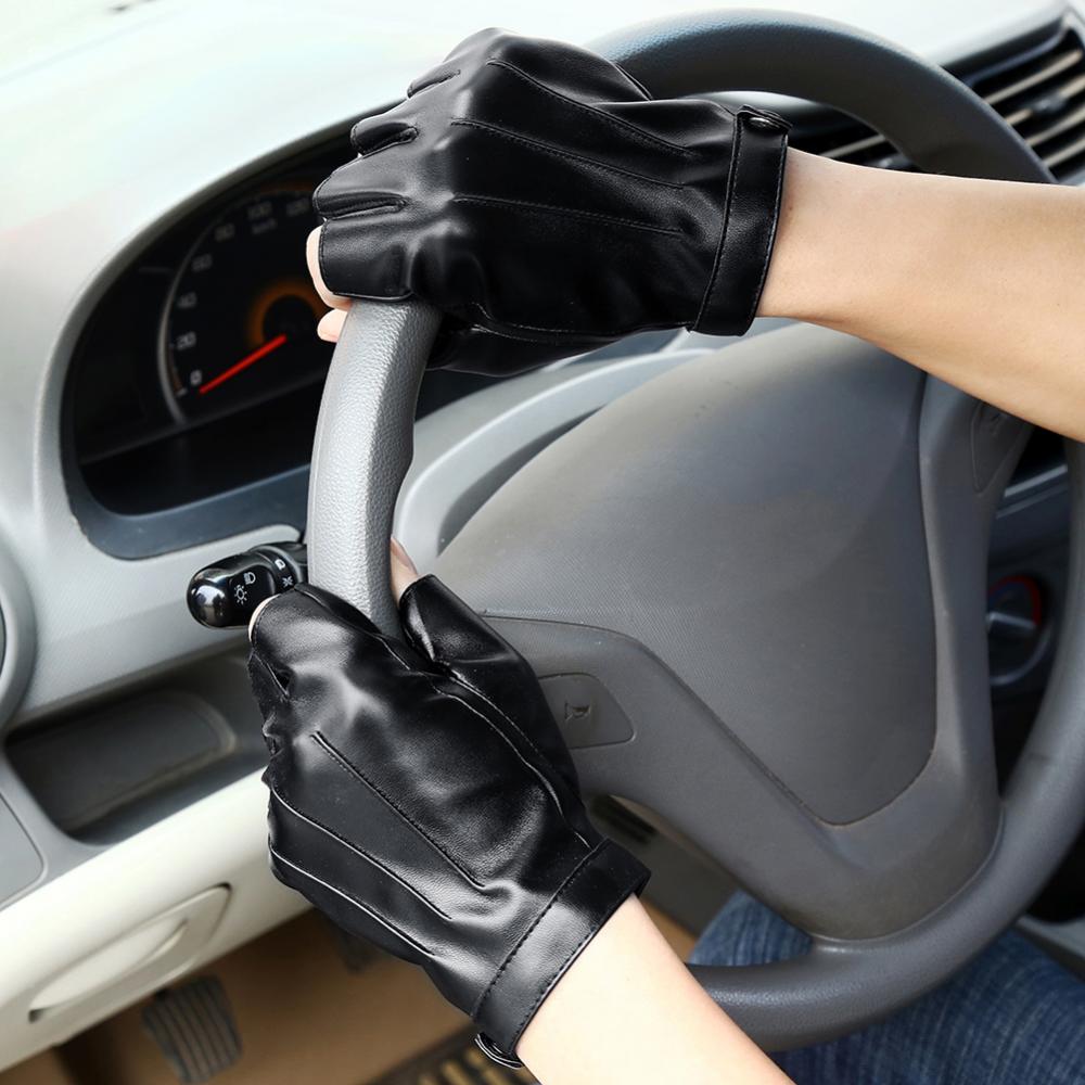 Mănuși din piele naturală pentru bărbați și femei, mănuși fără degete, mănuși negre cu jumătate de deget, mănuși de conducere din piele pentru bărbați în aer liber