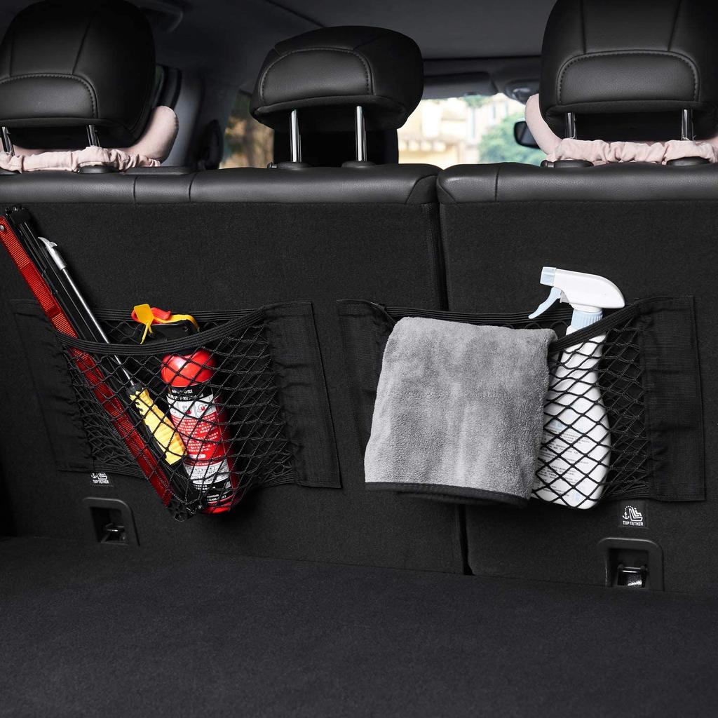 Car Seat Back Cargo Mesh Elastic String Net Magic Sticker Universal Storage Bag Pocket Cage Auto Organizer