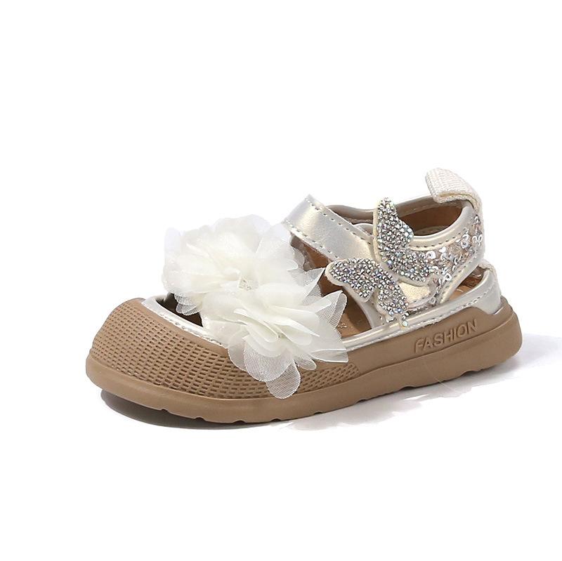 

Girls Sandals Toes Capped Soft Sole Kids Princess Shoes Lace Flowers Shiny Butterfly 2025 Summer Children Casual Shoes Non-slip 21 серебряный