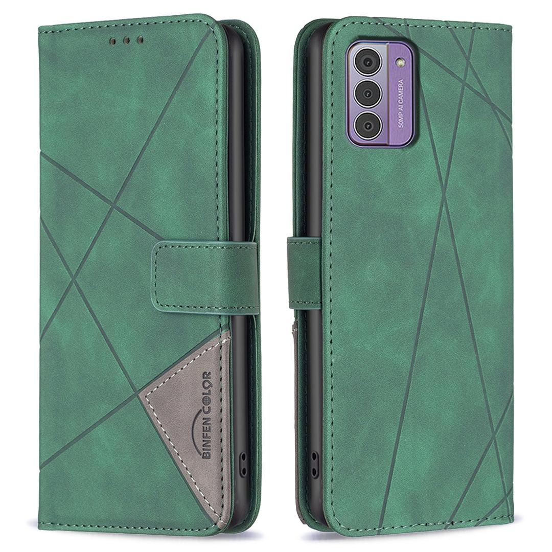 

BINFEN COLOR For Nokia G42 Phone Cases Wallet Stand Geometry Imprinted Leather Cover Green