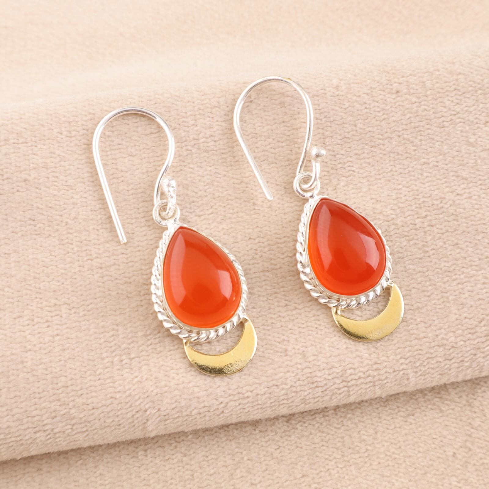 

Серьги из сердолика из стерлингового серебра 925 пробы ручной работы в форме капли 1,5 EE-162-20