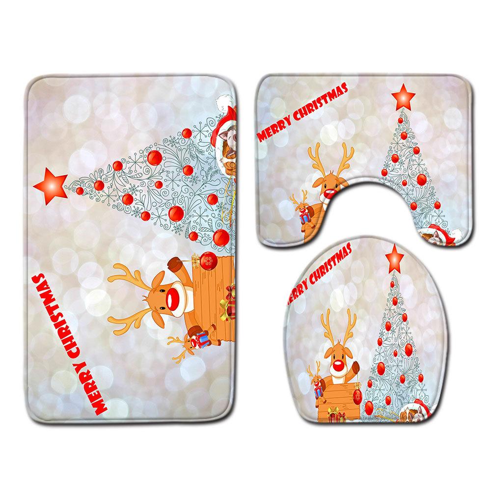 Christmas Bathroom Floor Mat Toilet Three-Piece Set