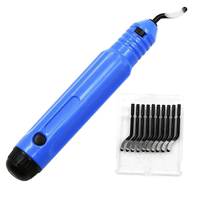1 Set Fixed Handle Plastic Burr Pocket Knife Scraper+10Pc  Blades Trimming Neaten Deburring Head Cutter 3D Tools