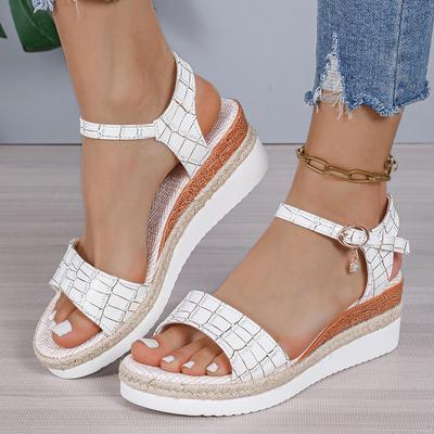 Fashion Fashion White Plaid Wedges Sandals for Women Summer 2024 Lightweight Non Slip Beach Shoes Woman Buckle Strap Platform Sandalias