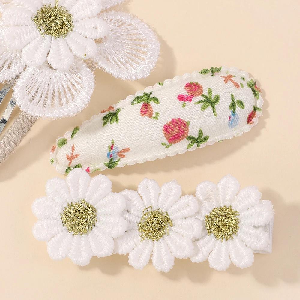 5Pcs BB Clips Set for Children Sweet Printe Hairbangs Hairclip Girls Barrette Ins Style Daisy Hairpin Ornaments Hair Accessories