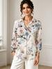 Women's Purple Floral Print V-Neck Long Sleeve Blouse Elegant Casual Shirt