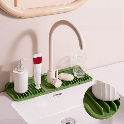 Foldable Silicone Faucet Mat Kitchen Sink Splash Guard 6 Degrees Slope Button Closure Bathroom Kitchen Countertop Water Drain Mat