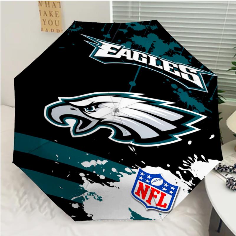 Philadelphia Eagles LOGO Print Automatic Umbrella, 8 Rib Iron Frame, Plastic Handle, Suitable for Outdoor Travel &Daily , Ideal Gift