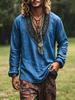 Herren Langarmshirt, V-Ausschnitt mit Ethno-Print, Lässige und lockere Passform