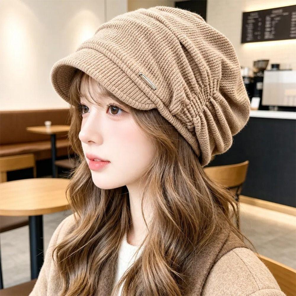 Ear Protection Visor Beanie Hat Oversized Fit Warm Winter Hats Soft Slouchy Beanie Hat  For Women