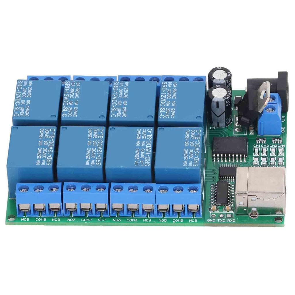 8 Channel Relay Module DC12V UART Serial Port Switch PLC Motor LED Computer Remote Control Multi Function USB Controller