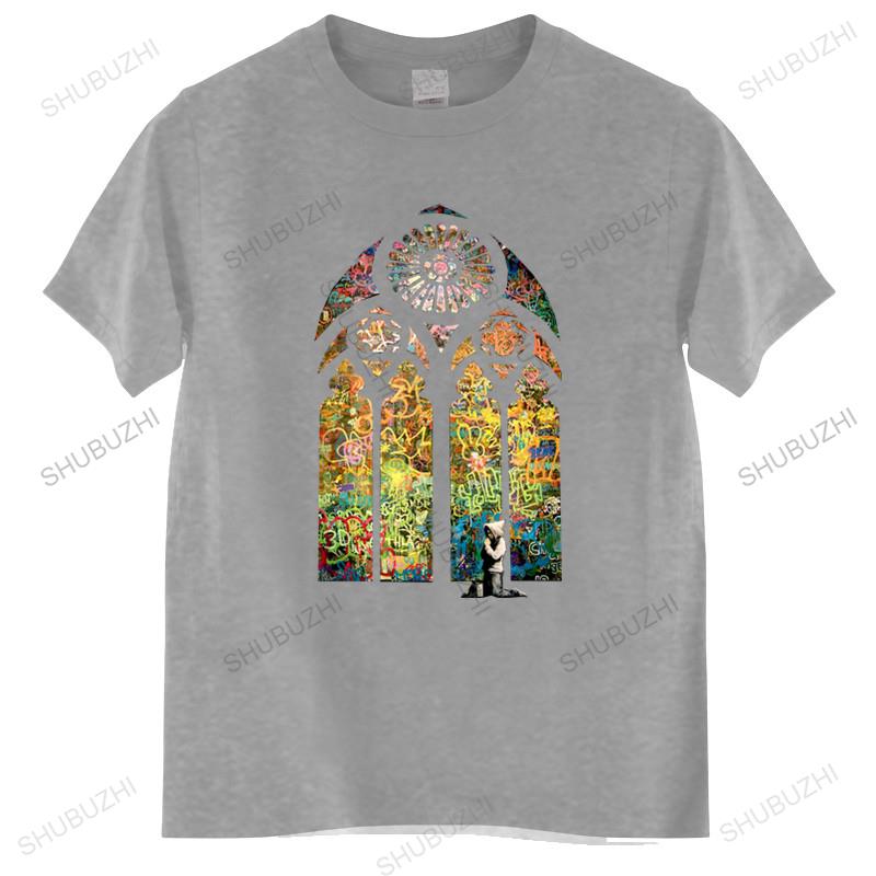 Tshirt men Oneck hot sale Banksy Stained Glass Window Mens T Shirt graffiti art urban art male cotton teeshirt bigger size