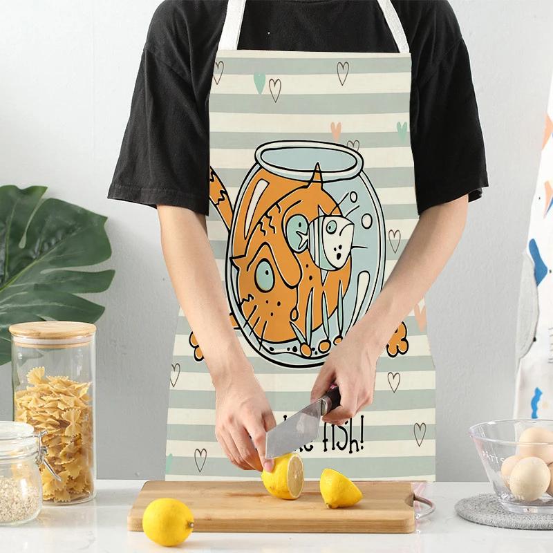 Lovely Owl Cat Pattern Sleeveless Kitchen Aprons Adult Kids Linen Bibs Household Cleaning Pinafore Home Cooking Baking Aprons