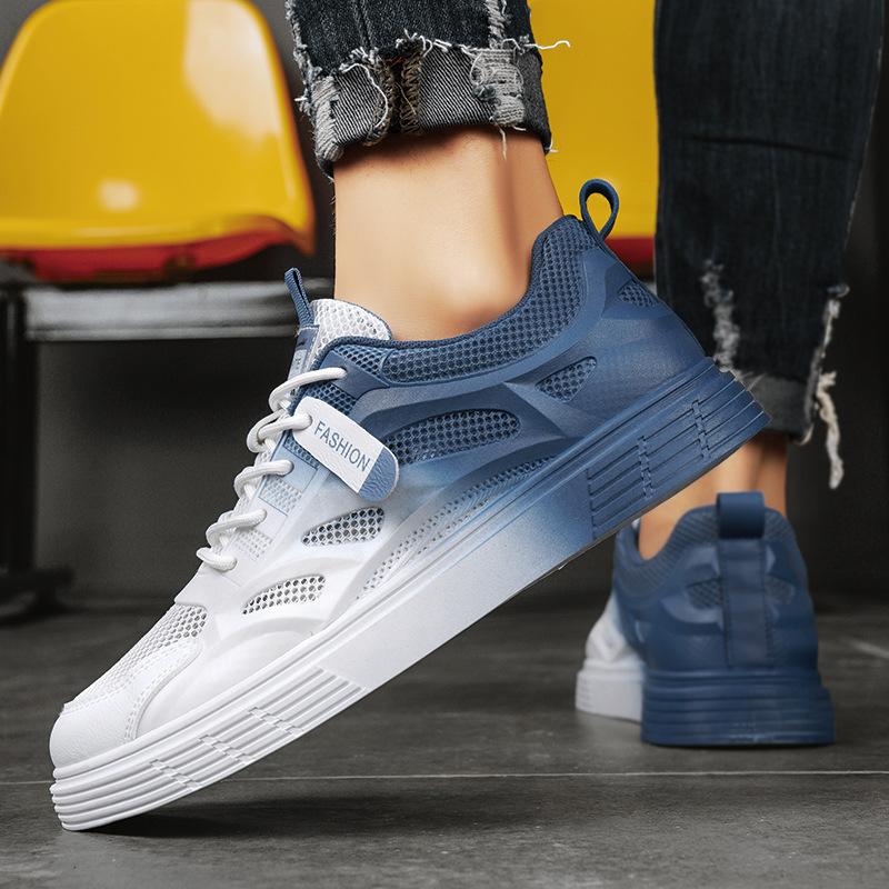 Men's Shoes Summer Breathable Thin Mesh Flat-soled Sports Board Shoes 2024 New Color Matching Low-top Lace-up Casual Shoes