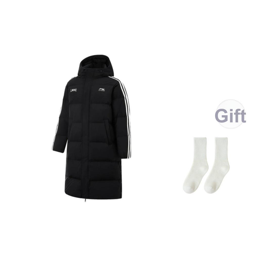Li Ning Hot Pot Down Series Water-Repellent Far-Infrared Warm Hooded Zipper Outdoor Casual Winter Long Down Jacket Men outerwear Black AYMU449-4