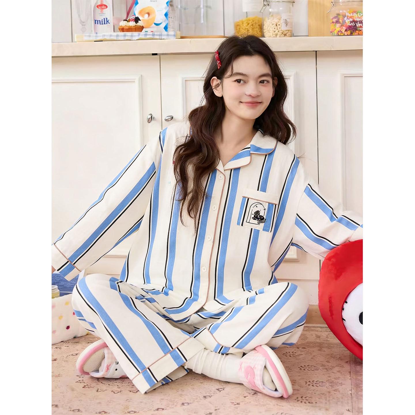 

Women s 100% Cotton Double Layer Gauze Pajama Set - Long Sleeve, A-Class, Spring/Autumn Two-Piece XXL [70-80kg] 170cm