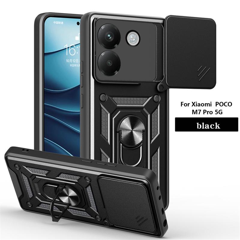Für Xiaomi POCO M7 Pro 5G Hülle Armor Magnetischer Halter Ring Handy Funda Für Mi Poco M7 Pro M7Pro Schiebbarer Objektivschutz Abdeckung Coque