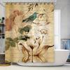 Vintage Bathroom Shower Curtain Decor with Floral Design for Home Decor Waterproof Fabric Hook Rings Set (Green Bird)