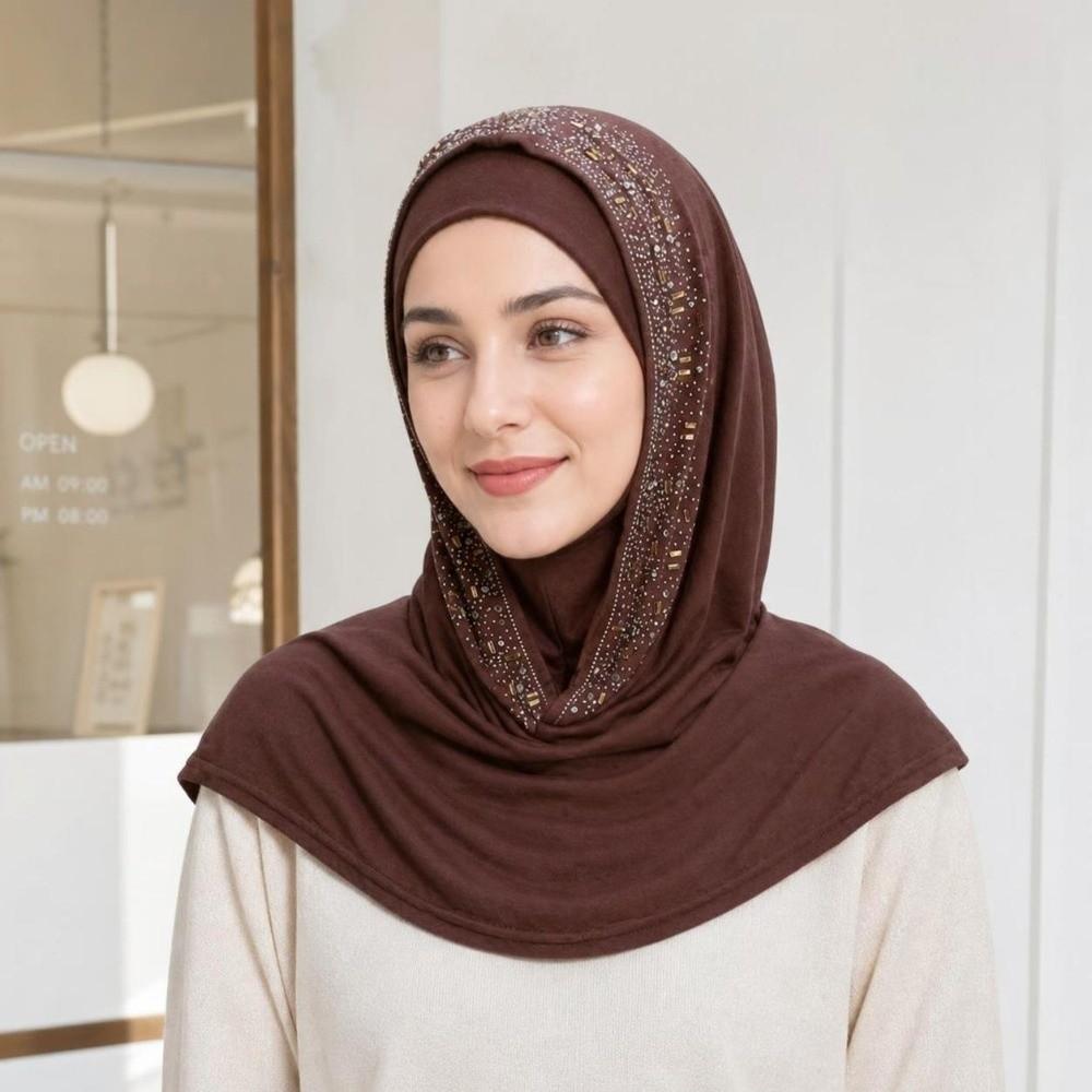 Soft Elastic Instant Hijab Cap Stretchable Head Wrap Hat Fashion Pull on Hijab Daily Wear