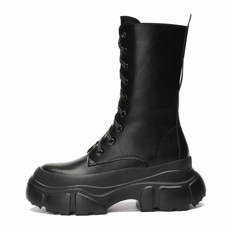 

Women Boots Soft Women S Short Boots Lace-Up Shoes Woman Flat Ankle Boots Black Round Toe Ladies Shoes Platform Female Footwear 35